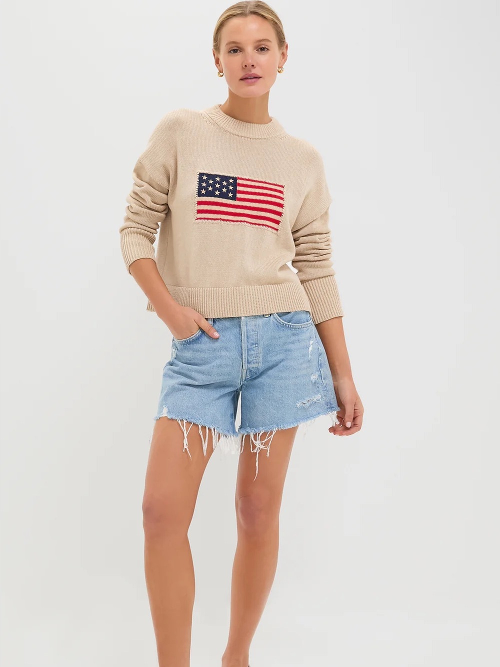 Tuckernuck Cropped Beachwood Cotton Americana Sweater large - Picture 3 of 11